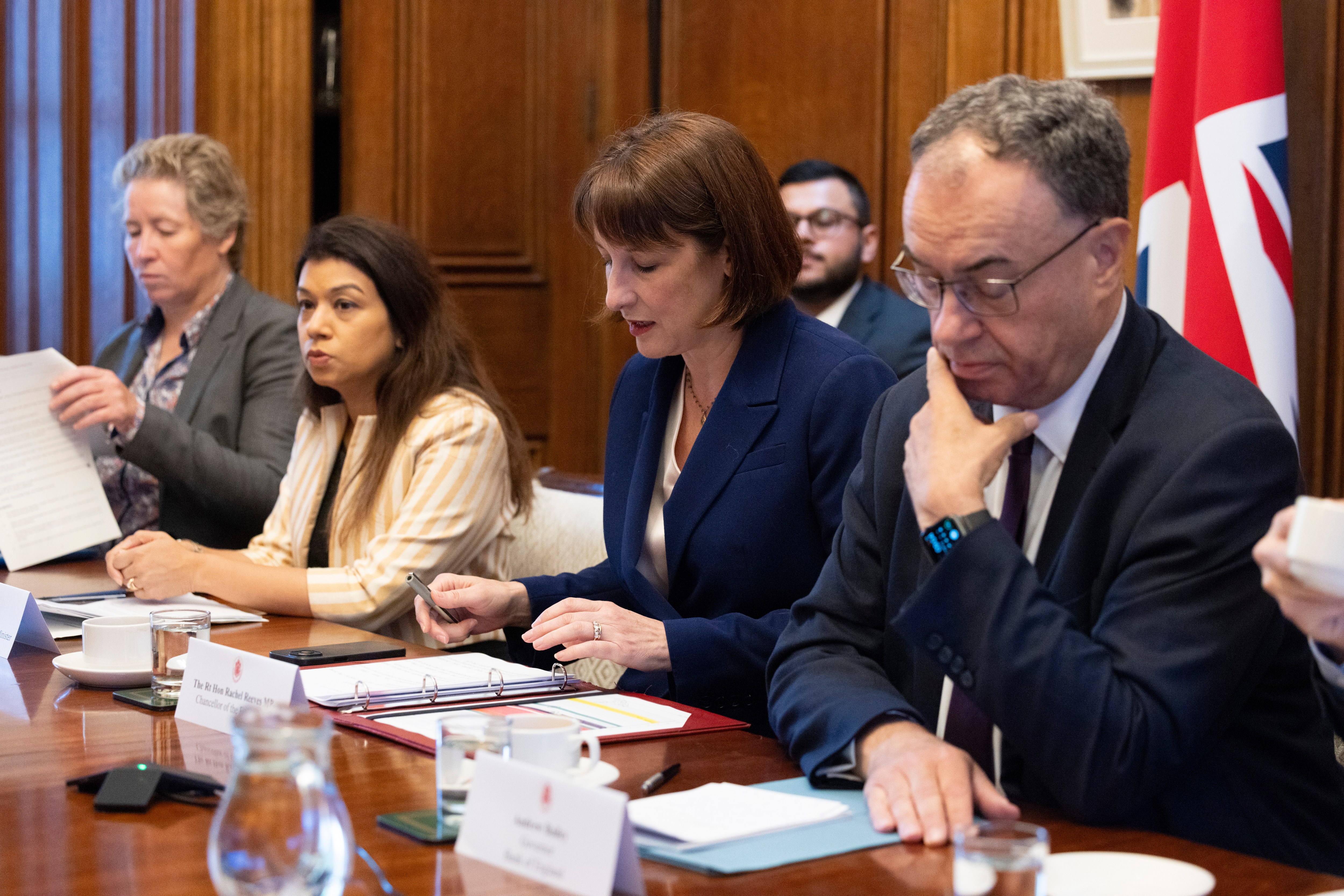 Rachel Reeves, the chancellor, and Andrew Bailey, the governor of the Bank of England, met banking leaders to discuss the Basel 3.1 reforms and the future of the sector, at No 11 Downing Street